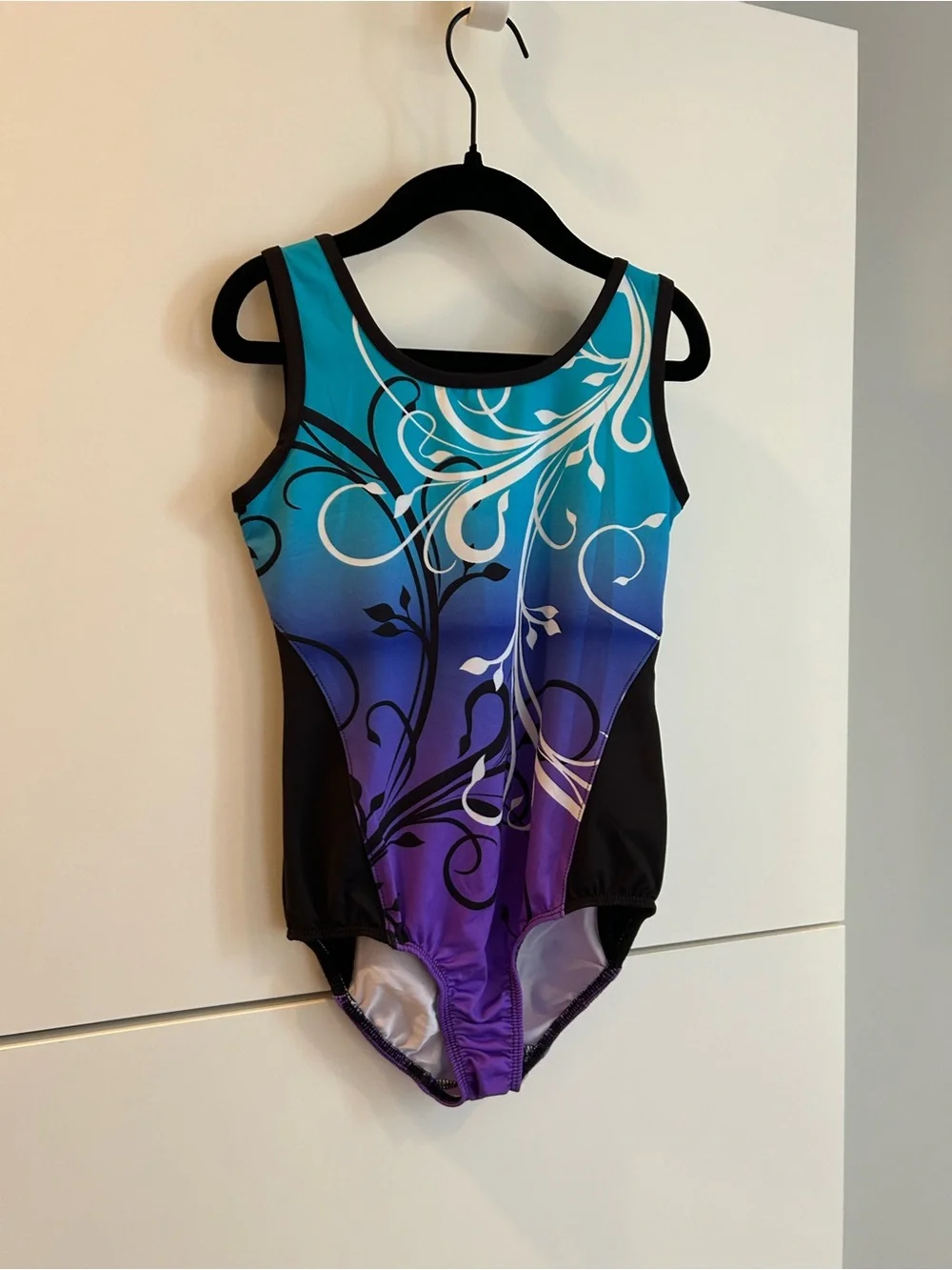Danskin Now Girls Gradient Teal to Purple Floral Gymnastics Leotard - S (6/6X)